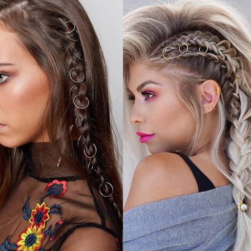 Silver Hair Braid Rings, Hoops and Pendants for Women and Girls Hair Accessories