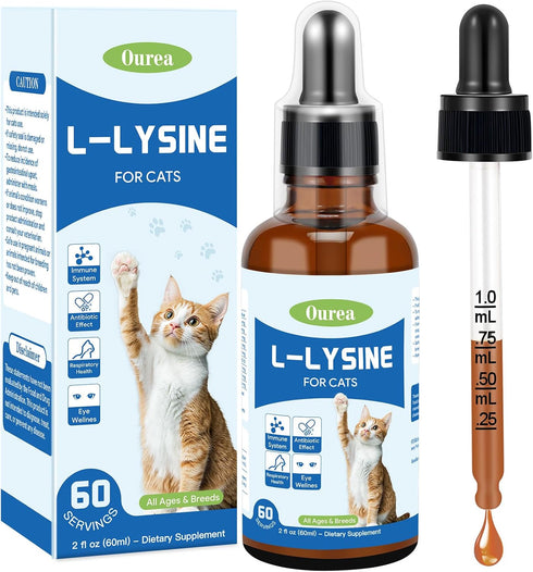 Ourea L-Lysine for Cats, Lysine Supplement for Support Immune System,Respiratory Eye Health, Alleviates