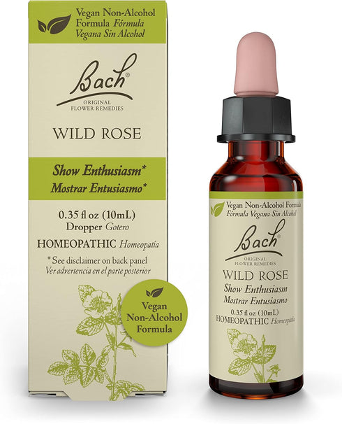 Bach Original Flower Remedies Wild Rose 10mL Dropper for Enthusiasm, Natural Homeopathic Essence, Vegan Stress Relief
