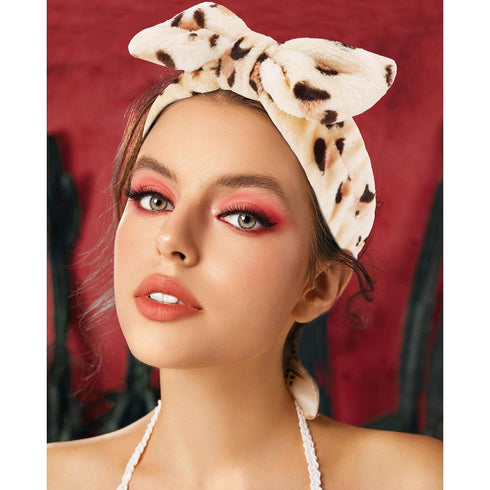 VELSCRUN 6 Pcs Brown Leopard Puffy Sponge Spa Headband Set - Hair Accessories for Washing Face and Makeup
