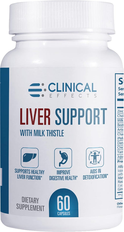 Clinical Effects Liver Support, Natural Milk Thistle and Zinc Supplement, 60 Veggie Capsules