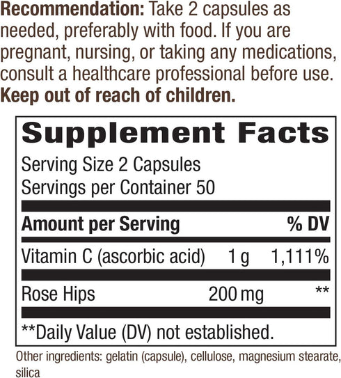 Nature's Way Vitamin C with Rose Hips; 1000 mg per Serving; 100 Capsules