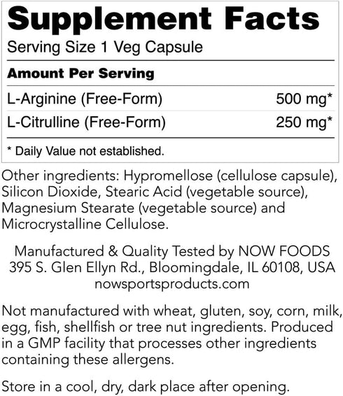 Arginine & Citrulline 500/250mg - 120 Capsules (2 Pack)