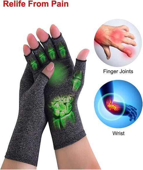 Donfri 2 Pairs Arthritis Compression Gloves - Pain Relief for Women Men, Fingerless for Typing and Work (Grey, M)