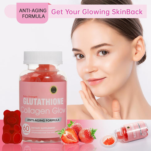 Glutathione Collagen Glow Gummies for Women, Glutathione Collagen Glow Gummies for Dark Spot, 60/120Pcs Korean Organic Glow Beauty Collagen for Skin Care Anti-Aging (1)