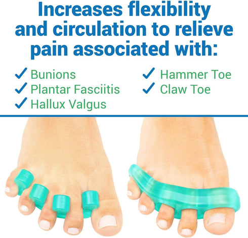 ViveSole Toe Separators, Medium (2 Pairs) - Silicone Gel Spreaders for Men & Women, Therapeutic Spa Stretchers