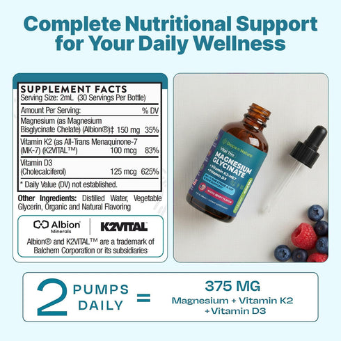 K2 D3 MK7 K2 60 mL) Magnesium Glycinate, Vitamin & Supplement GMO-Free VIT D Vitamin Supplement & Magnesium Blend