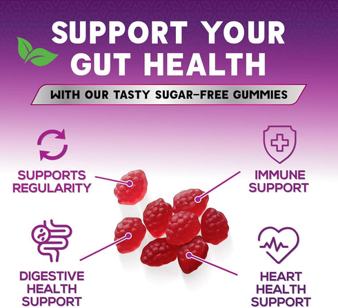 Sugar Free Fiber Gummies for Adults - 60 Gummies | Daily Prebiotic Fiber Supplement & Digestive Health Support