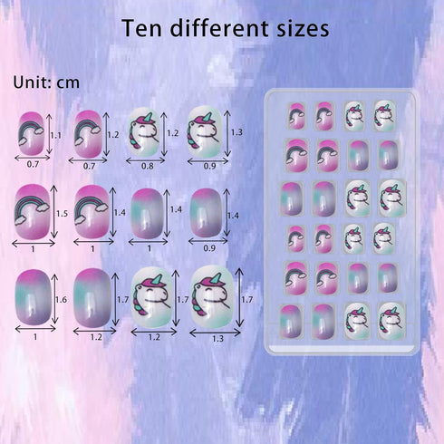 SIUSIO 120 Pcs 5 Pack Children Acrylic Fake Nails Press on Pre-glue Full Cover Glitter Gradient Color Rainbow Kits