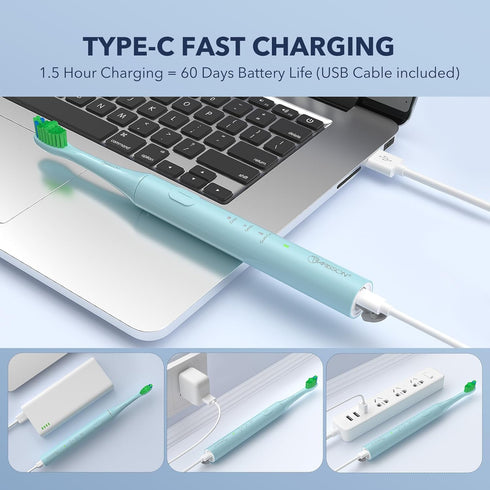 Sonic Electric Toothbrush for Adults and Kids, 40,000 VPM Power Toothbrush, 1.5H Fast Charge Ultrasonic Electric Toothbrushes with 2 Minutes Smart Timer, Jet Stream