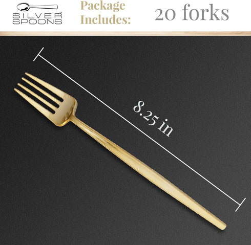 SILVER SPOONS Elegant Disposable Gold Silverware Set, 20 Forks, Gold Flatware Set for Parties, 20 Servings