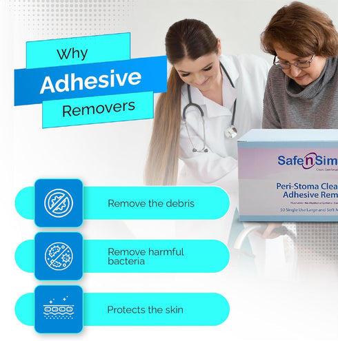 Safe n' Simple Adhesive Remover for Skin - 5"x7" 50 Wipes - Stoma Adhesive Remover Wipes - Alcohol Free for Sensitive