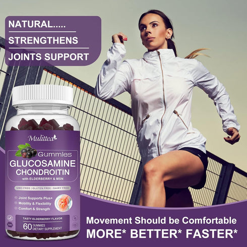 Glucosamine Chondroitin Gummies - Extra Strength Joint Support Supplement with MSM & Elderberry for Natural Joint and
