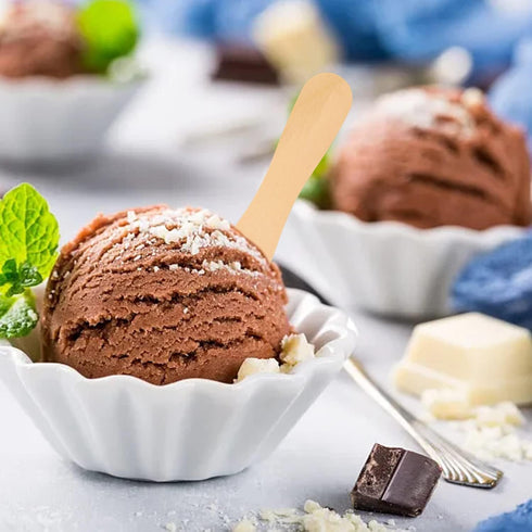 yueton 100PCS 3.7inch Wooden Ice Cream Spoons Sticks Disposable Wooden Tasting Spoons Sampling Spoons Small Dessert