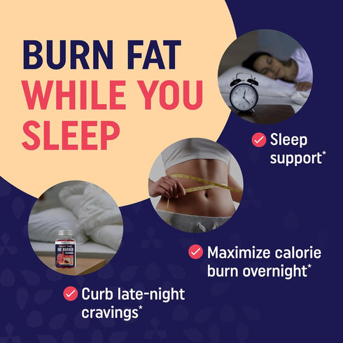 Night Time Fat Burner Gummies with Zero Sugar for Sleep & Weight Loss Support | Hunger Suppressant & Metabolism Booster, Shred Belly Fat While You Sleep | Diet Supplement for Women & Men | 60 Ct.