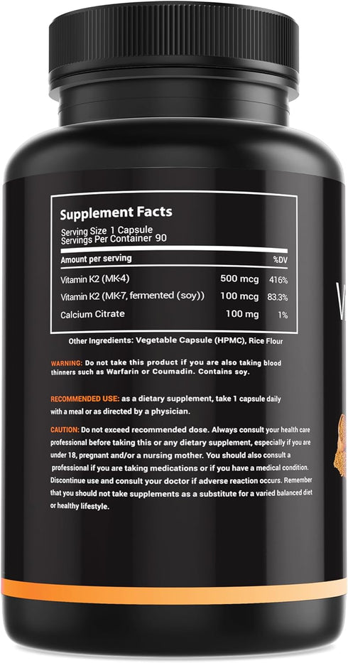 Vitamin K2 Supplement - High Strength K2 600mcg with Vitamin D - Full Spectrum K2-MK7, MK4 - Supports Bone Health - 90