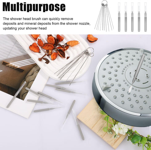 10pcs Shower Head Cleaners with 10pcs Needle Picks, Anti-Clogging Tiny Crevice Cleaner Tool for Bathroom (Gray)