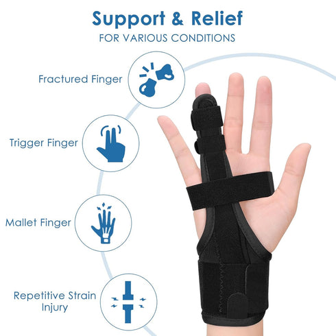 Full Trigger Finger Splint, Hand and Wrist Brace Support for Sprains, Pain Relief, Adjustable Locking Straightener
