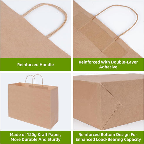 Johuivo 50 16x6x12 Inches Brown Paper Bags with Handles, Pcs Brown Shopping Paper Bags, Recyclable Kraft Gift Bag