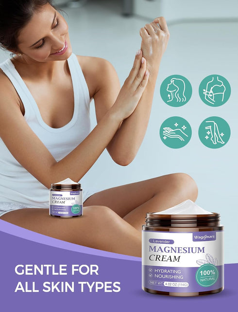 Magnesium Cream - Natural Magnesium Lotion - Body Butter with Shea Butter & Coconut Oil - Fast-Absorbing, Lightweight