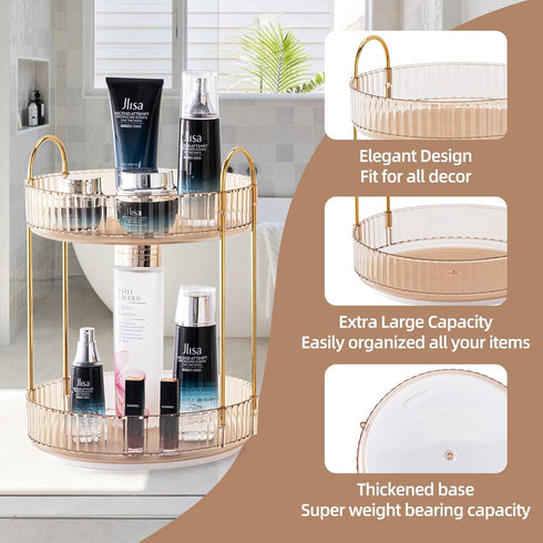 Makeup Organizer for Vanity, 360° Rotating Bathroom Organizer, High-Capacity Skincare Organizer for Dresser Countertop