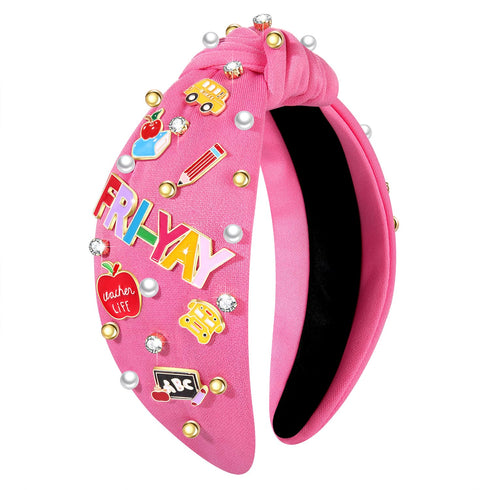 Teacher Headband for Women, MOLOCH FRI YAY Funny Pencil Beaded Blackboard Headband for School