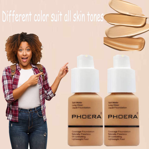 PHOERA Foundation Full Coverage Concealer, Matte Oil Control, Long Lasting Moisturizing Base Liquid Cover Cream