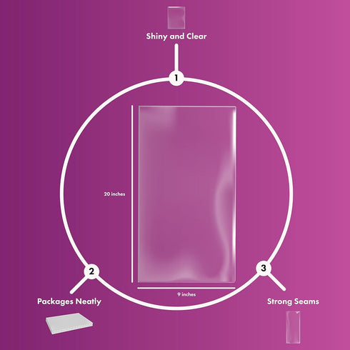 Purple Q Crafts Cellophane Bags for Baskets, 9” X 20”, 10 PACK for Wine Bottles and Gifts, 1.2 Mil Thick