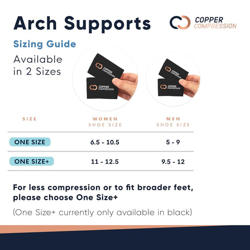 Copper Compression Large Size Arch Support - 2 Pain Relief Foot Care Brace Sleeves for Plantar Fasciitis, Heel Spurs -