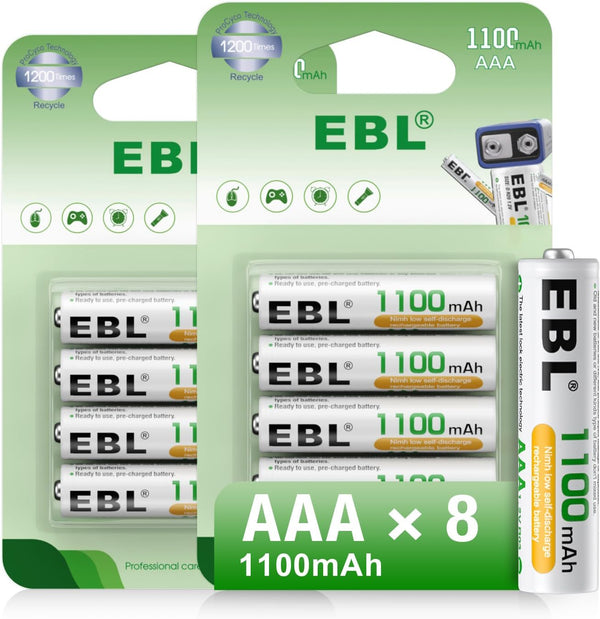 EBL Rechargeable AAA Batteries, 1100mAh Ni-MH, Long Lasting, 8 Counts