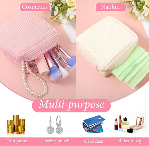 JIEYAO 2Pcs Corduroy Sanitary Napkin Storage Bag, Portable Period Bag for Women, Cute Period Pouch Soft Menstrual Cup