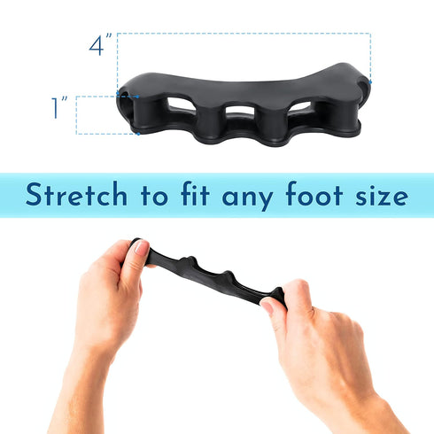 Toe Separators for Functional Fitness Athletes - Toe Straighteners for Foot Pain Relief, Plantar Fasciitis, Dark Black-A