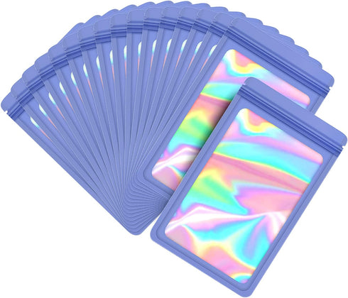 100-pack 2×2 inch Mylar Bags with Clear Window, Holographic Resealable Zip Bags for Jewelry & Food (Purple)