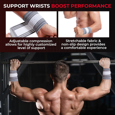 NeoTech Care Adjustable Wrist Band - Compression Strap for Tennis, Sports, Exercise - Men, Women, Gray S