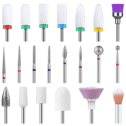 MelodySusie 21pcs Nail Drill Bit Set, Professional Ceramic Diamond Carbide Acrylic Gel Nail Art Tool Kit for Manicure