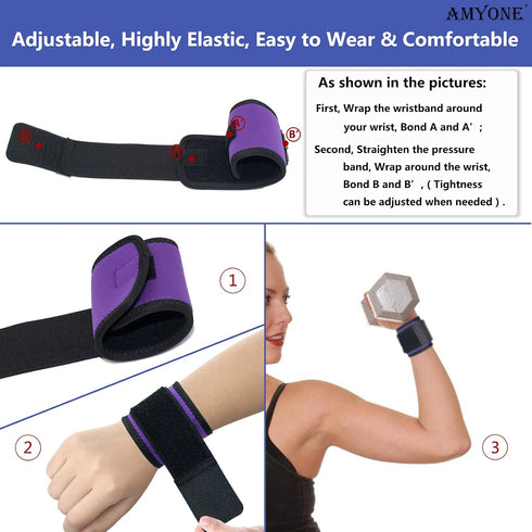 Wrist Brace, 2 PACK Adjustable Wrist Wraps for Carpal Tunnel, Comfortable Support for Weightlifting & Sports (Violet)