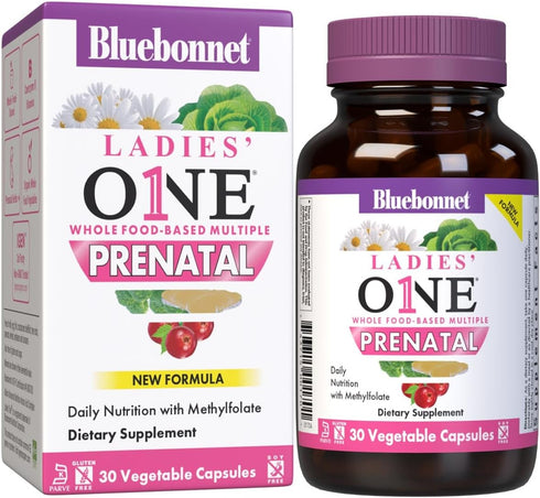Bluebonnet Nutrition Ladies’ One Prenatal Whole Food-Based Multiple, 30 Vegetable Capsules