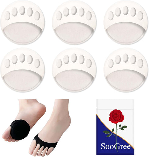 Ball of Foot Cushions for Women (3 Pairs White) - Honeycomb Metatarsal Pads, Soft Gel Reusable Cushions for Pain Relief