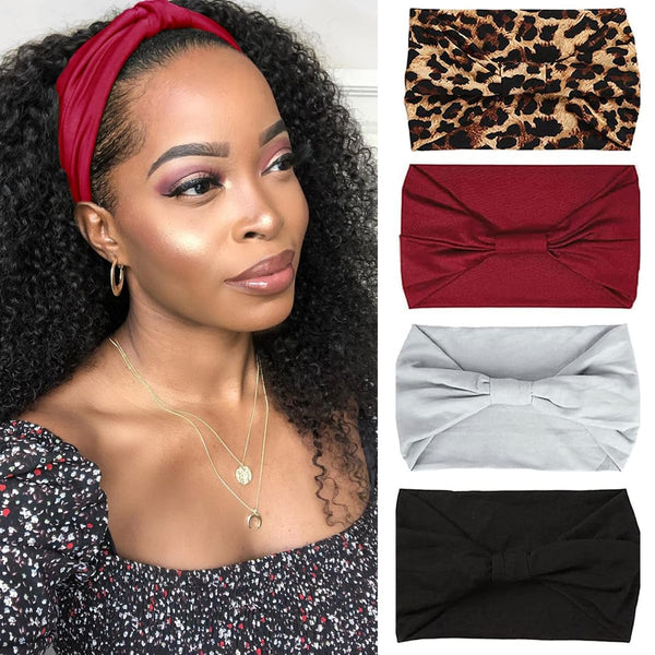 Kachanaa 4 Pack Wide Headbands for Women, Elastic Knotted Yoga Sport Workout Turban Hair Accessories (Stylish)