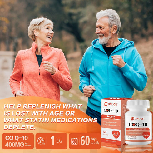 CoQ10 400mg Softgels, High Absorption Coenzyme Q10 Supplements for Heart Health, 60 Gluten Free Softgels