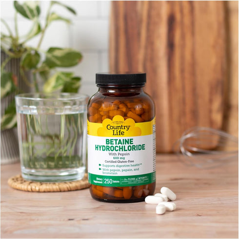Country Life Betaine Hydrochloride with Pepsin, 600 mg, 250 Tablets
