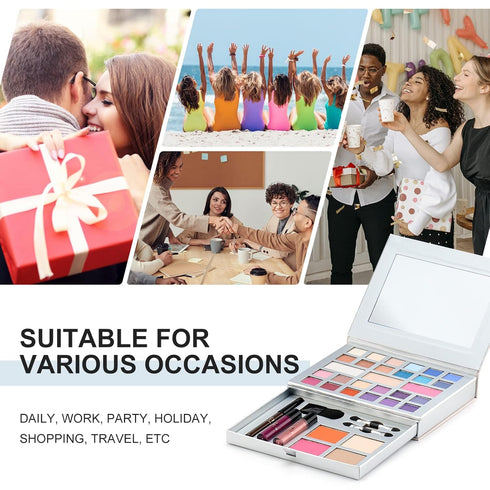 Color Nymph Makeup Kit for Teens, All-in-One Set with 24 Colors Eyeshadow, Lip Glosses, Eyeliner, Brushes, and Mirror
