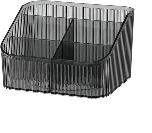 DASITON Large Capacity Makeup Brush Holder, Vintage Striped 5 Slot Cup for Vanity Decor, Bathroom Countertops, Black-L