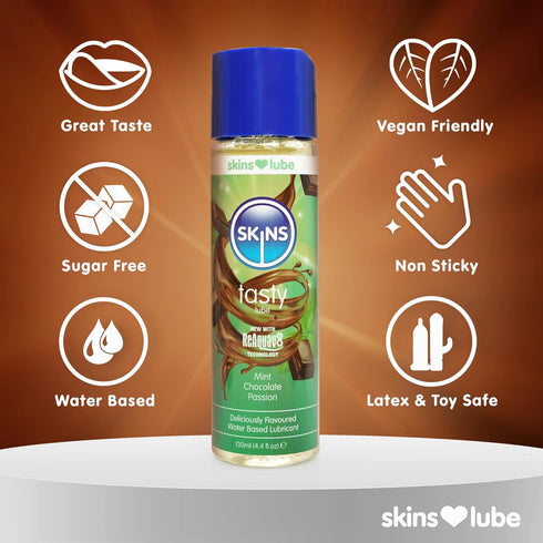 SKINS Edible Lube - Mint Chocolate Lubricant - Flavored Lube for Oral Water Based Lube - Gorgeous Tasting Edible Lube
