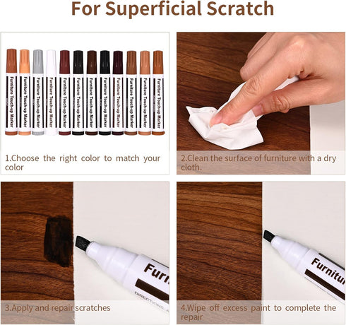 Furniture Repair Kit Wood Markers, Markers and Wax Sticks for Stains, Scratches, Touch Ups, and Cover Ups