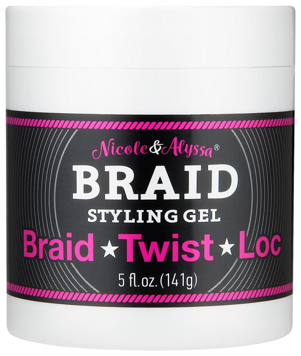 Nicole & Alyssa Braiding Gel 5oz, No Flakes or Buildup, Extra Hold for Braids, Locs & Twists