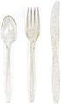 MATANA 150 pc Gold Plastic Silverware Set with Gold Glitter, Heavy Duty Clear Plastic Cutlery for Events