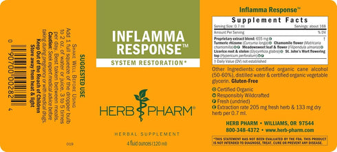 Herb Pharm Inflamma Response Liquid Herbal Formula with Turmeric Extract - 4 Ounce