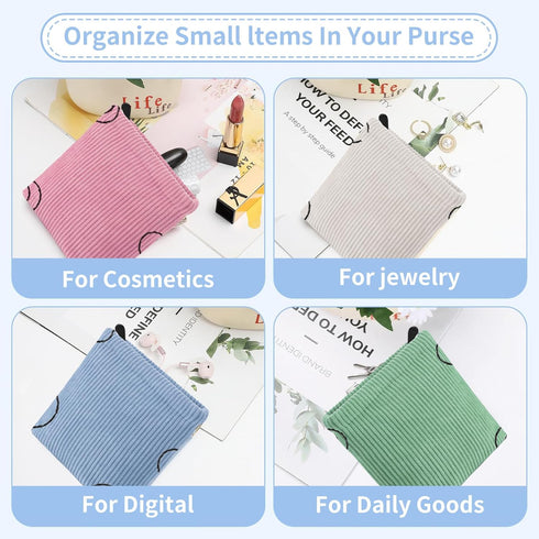 Teircno 2 PCS Corduroy Period Bag for women, Cute Sanitary Napkin Storage Bag Portable Period Pouch with Zipper
