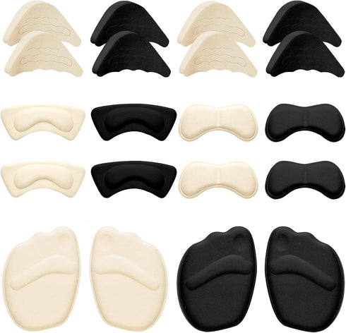 Geyoga 12 Pairs Heel Grips Liner Cushions Inserts for Loose Shoes, Metatarsal Pads and Adjustable Toe Filler Inserts